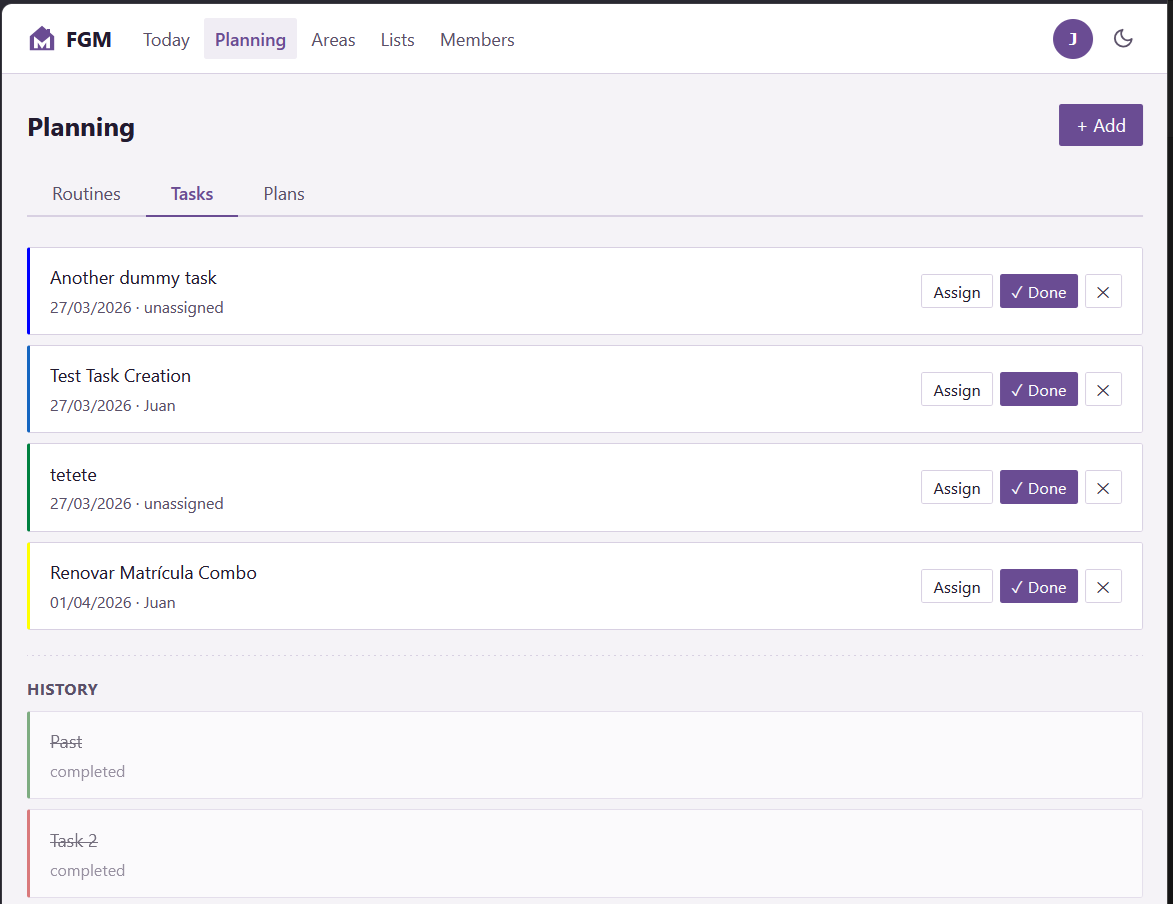 Tasks page showing what needs doing and by whom